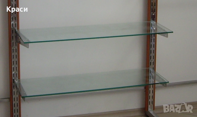 Метален стелаж със стъклени рафтове, снимка 3 - Стелажи и щандове - 53073259
