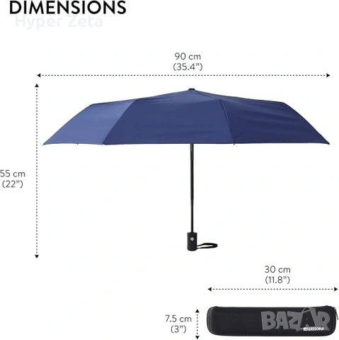 Автоматичен сгъваем чадър ветроустойчив компактен тъмносин, снимка 2 - Други стоки за дома - 53914570