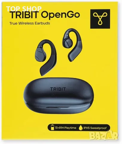 Слушалки Tribit OpenGo Open-Ear, Bluetooth, Ергономични кукички за уши, 104 ч, IPX5, черни, снимка 6 - Безжични слушалки - 49511648