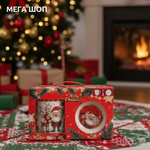 Премиум коледен подаръчен сет – керамична чаша с аксесоари