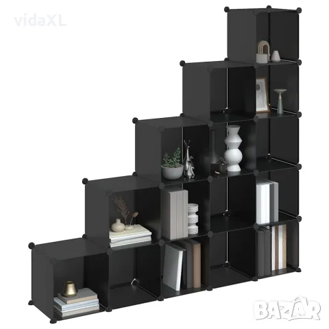 vidaXL Органайзер с кубични отделения, 15 куба, черен, PP, снимка 4 - Кутии за съхранение - 56147163