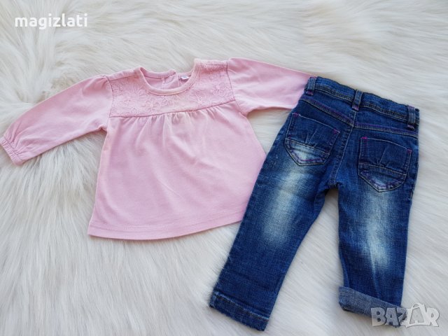 Дънки и блуза за новородено момиченце, снимка 4 - Панталони и долнища за бебе - 29558243