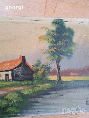 стара авторска мини картина ферма в гората М1, снимка 3 - Картини - 54013604