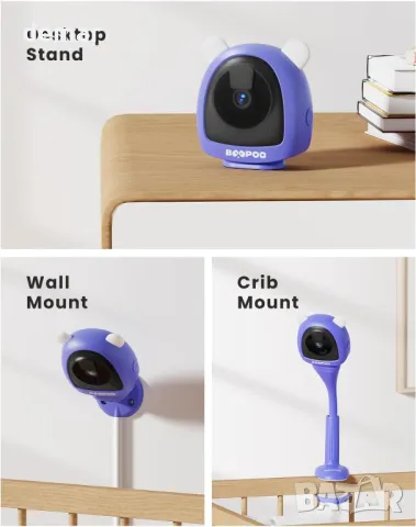BOOPOO Smart Baby Monitor 2K, нощно виждане,откриване на плач,2.4/5GHz, снимка 7 - Бебефони - 47509251