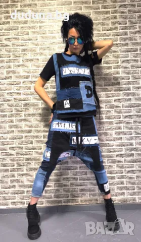 Нов страхотен дамски сет дънкови потури и тениска в стил дудуна!