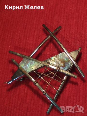 СТАРА АРТИСТИЧНА СЕДЕФЕНА СРЕБЪРНА ВИНТИДЖ АРТ БРОШКА РЪЧНА ИЗРАБОТКА с КРАЛСКИ СЕДЕФ 34496, снимка 5 - Антикварни и старинни предмети - 39535588