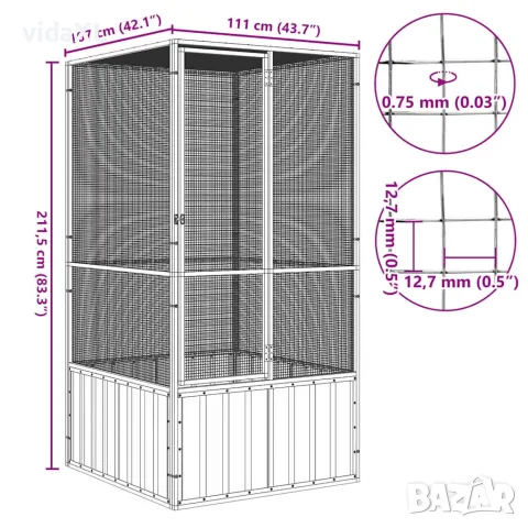 vidaXL Клетка за птици антрацит 111x107x211,5 см поцинкована стомана, снимка 5 - За птици - 56146331