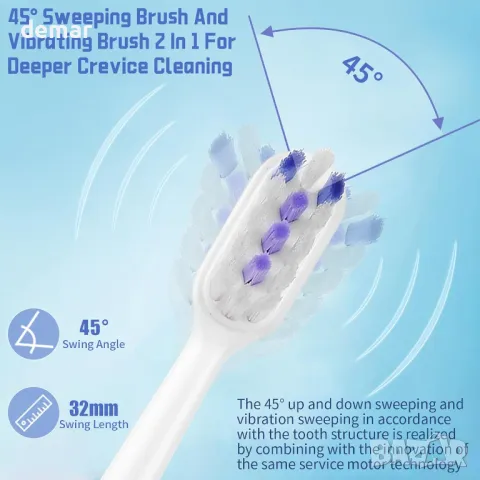 Електрическа звукова четка за зъби с 3 глави и 6 режима на почистване, 50000 VPM, бяла, снимка 4 - Други - 49275420