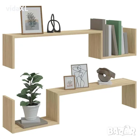 vidaXL Стенни рафтове, 2 бр, дъб сонома, 100x15x20 см, инженерно дърво, снимка 4 - Ракли - 56147786