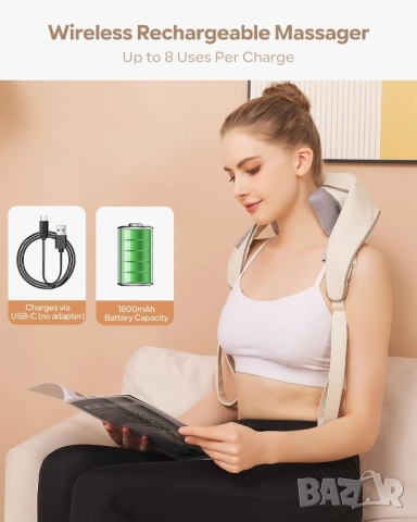 Безжичен 2в1 5D Шиацу масажор със загряваща функция, day wolf, снимка 3 - Масажори - 51753732