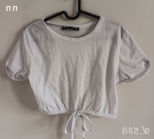 Бяла къса тениска с връзка, снимка 1 - Тениски - 37484244