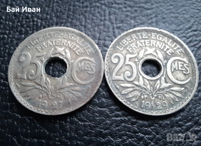 Стара монета 25 сантима 1927 г. и 1929 г. Франция - красиви !, снимка 3 - Нумизматика и бонистика - 42219448