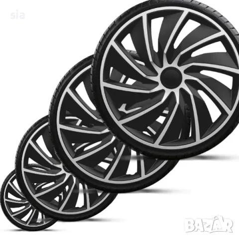 Тасове за гуми 14,15,16,17,18 цола, TURBO SILVER BLACK, 4бр., снимка 1