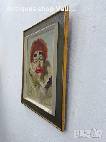 Авторска картина "Тъжен клоун" №7403 картина рисувана върху платно. Много добро с, снимка 3 - Антикварни и старинни предмети - 51894345