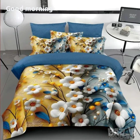 Флорален комплект с ластик, 100% памук 1 бр. х плик за завивка 200 x 230 cm 1 бр. х долен чаршаф , снимка 3 - Спално бельо - 54090365