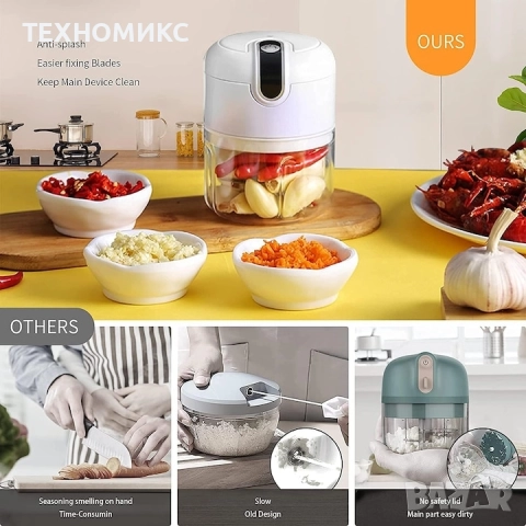 Електрическа резачка за чесън, мини преносима резачка, 250 мл, бяла, 8,3x13 см, снимка 3 - Аксесоари за кухня - 51839911