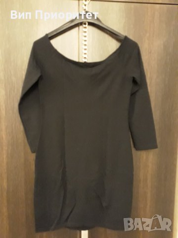 Черна еластична елегантна рокля марка Н & М къса с 3/4 ръкав и много сексапилно лодка-деколте, снимка 5 - Рокли - 37434358