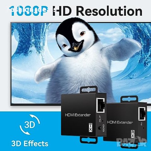 Нов HDMI удължител до 60м през Cat6/Cat7 Ethernet кабели Full HD 1080P 3D, снимка 2 - Друга електроника - 42461214