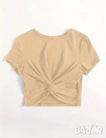 Дамски бежов топ с ефектен дизайн, снимка 2 - Корсети, бюстиета, топове - 51530329