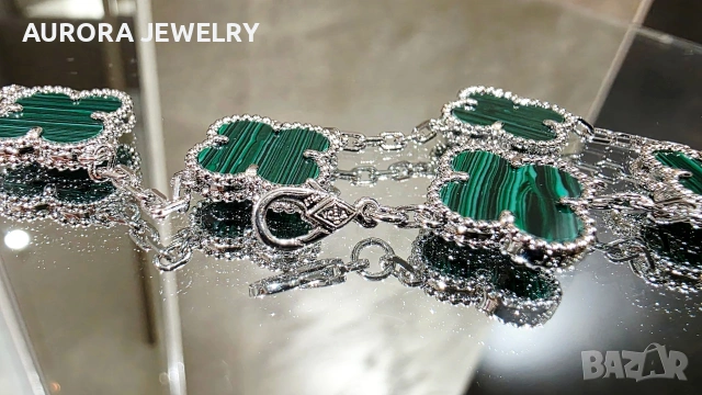 Van Cleef & Arpels VCA 5 Motifs Silver Green Malachite Vintage Alhambra Дамска Гривна, снимка 7 - Гривни - 54312827