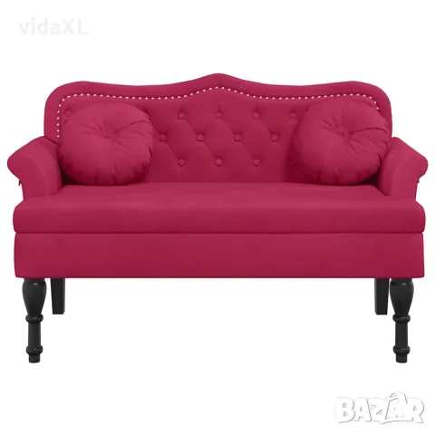 vidaXL Пейка с възглавници, виненочервена, 120,5x65x75 см, кадифе, снимка 3 - Дивани и мека мебел - 56147420