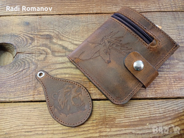 Ръчно изработен мъжки кожен портфейл+ ключодържател , снимка 7 - Портфейли, портмонета - 53936419