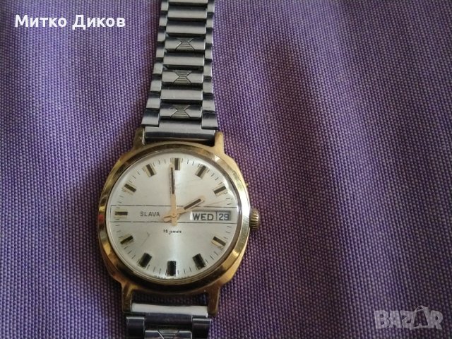 Часовник Slava Слава СССР златно покритие 10 Au 25 jewels камъка датник от соца автоматичен работи