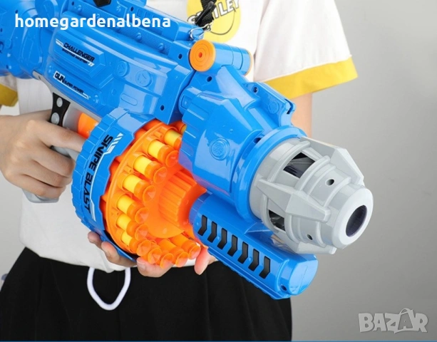 Детски пистолет с меки куршуми – 20 патрона, мишена, син, бързо презареждане, снимка 8 - Влакчета, самолети, хеликоптери - 54109278