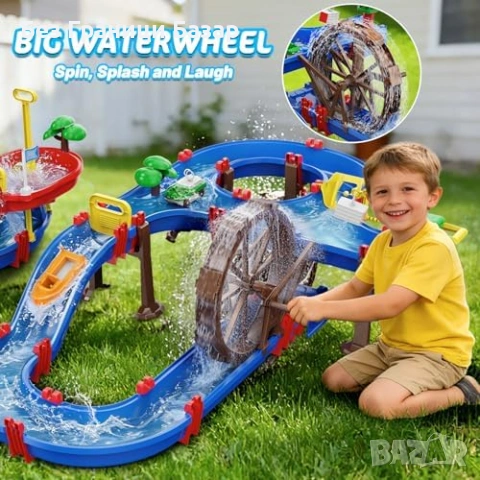 Нова играчка Детски воден комплект с 2 нива помпа лодки и водно колело, снимка 3 - Други - 54093111