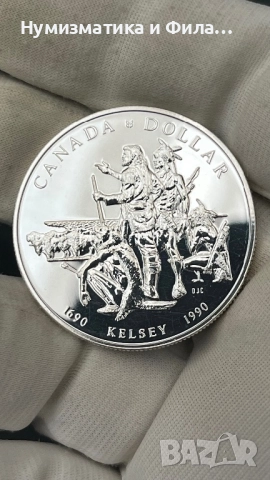 Сребърна монета Канада 1 долар 1990 година, снимка 2 - Нумизматика и бонистика - 52707470