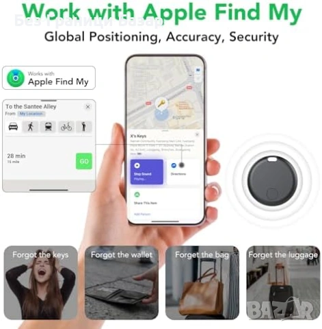 Нов комплект Bluetooth тракер 4 броя Apple Find My iOS IP67 за ключове багаж, снимка 2 - Друга електроника - 54225668