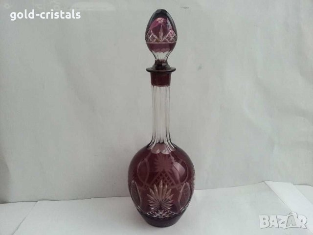Кристална гарафа и кристални чаши цветен  лилав кристал, снимка 1 - Антикварни и старинни предмети - 31236367