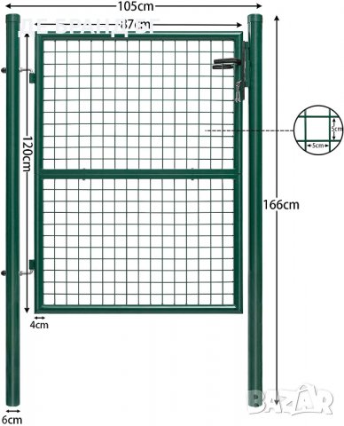 Градинска врата (единична), 105 х 166 см, зелена GN17GD02, снимка 9 - Огради и мрежи - 35618309
