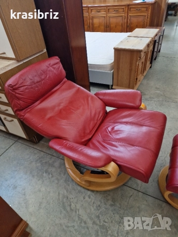 К-т Релаксиращ Фотьойл Естествена кожа и Табуретка-внос от Германия!, снимка 4 - Дивани и мека мебел - 51758549