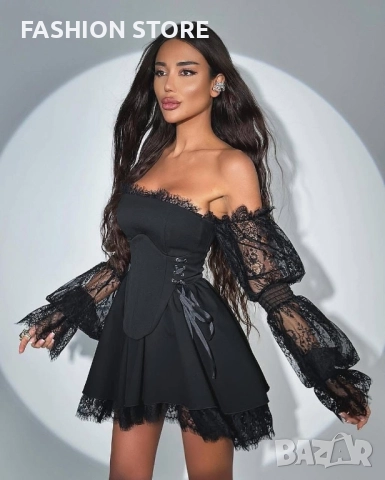 Луксозна рокля с корсет и дантела🖤, снимка 6 - Рокли - 52939714