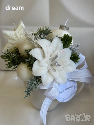 Коледна аранжировка с ароматни соеви свещи, снимка 7 - Декорация за дома - 52281600