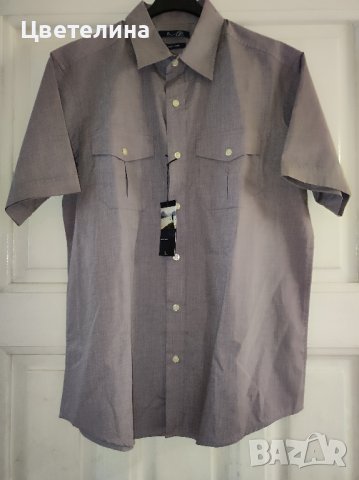 Мъжка риза с къс ръкав в цвят тъмен люляк размер M 15 лв., снимка 2 - Ризи - 42619800
