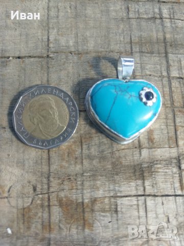     Висулка с тюркоаз сърце, снимка 1 - Колиета, медальони, синджири - 30410360