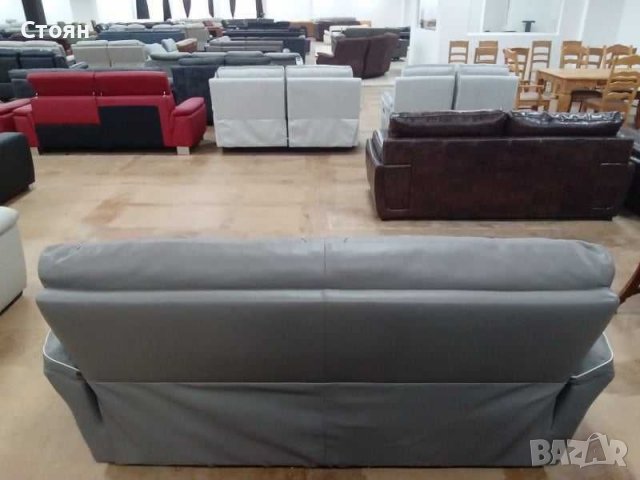 Сив кожен диван тройка - естествена кожа, снимка 2 - Дивани и мека мебел - 39675911