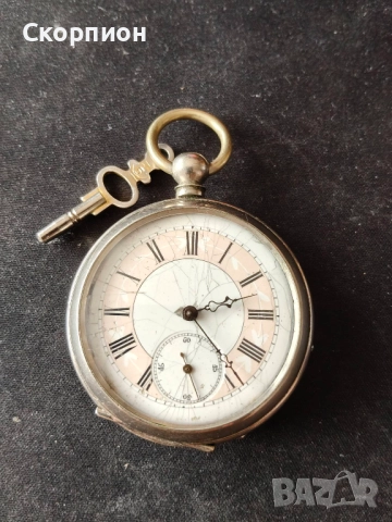 Швейцарски джобен часовник 1900г. с посребрени капаци - с ключе - ПЕРФЕКТЕН - ПРОМОЦИЯ, снимка 9 - Джобни - 48361698