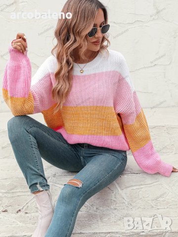 Дамски моден пуловер с цветни блокове, 3цвята - 023, снимка 10 - Блузи с дълъг ръкав и пуловери - 42305738