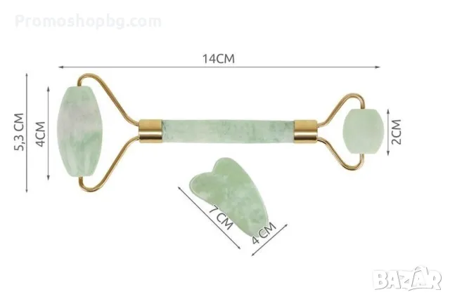 Нефритен ролер + Гуа ша камък за масаж на лице, Зелен, снимка 2 - Други - 50046432