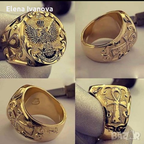 Уникален пръстен от висококачествена медицинска стомана с 14 к златно покритие, снимка 1 - Пръстени - 40708833
