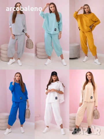 Дамски комплект от две части памучен суичър + панталон, 13цвята 