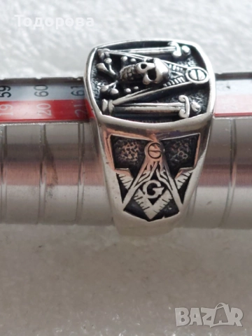 Много рядък,автентичен, сребърен масонски пръстен,сребро 925, снимка 7 - Пръстени - 52429641