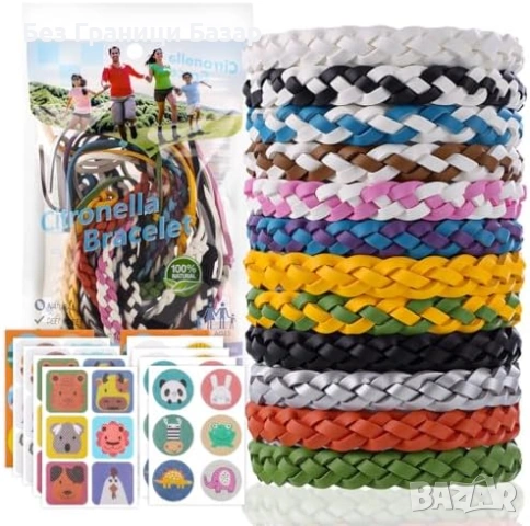 Нов комплект Репелентни гривни и лепенки за комари деца и възрастни 72 броя