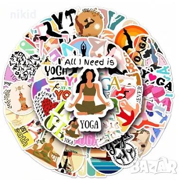 50 бр Йога гимнастика самозалепващи лепенки стикери за украса декор картонена торта ръчна изработка, снимка 2 - Други - 47390278
