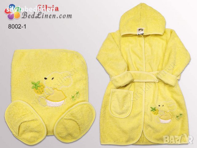 Комплект от 3 части с бродерия - детски халат с кърпа и чехли от памук, снимка 2 - Хавлии и халати - 39260801