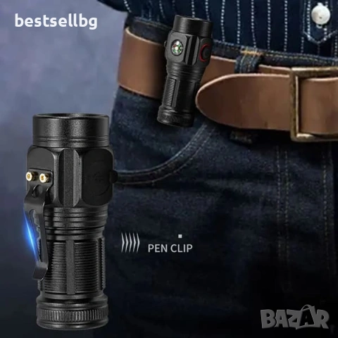 Мощен мини ръчен фенер LED акумулаторен USB зареждане за лов риболов къмпинг туризъм палатка XHP360, снимка 3 - Къмпинг осветление - 53090640