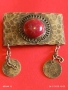 Винтидж брошка с филигран и червен камък АХАТ монети 52267, снимка 5